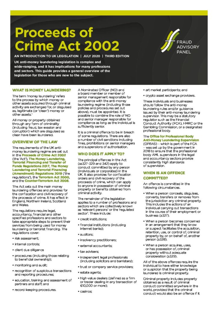 Proceeds of Crime Act 2002 (3rd ed) July2020 document cover
