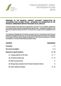 FAP Response to FCA APP Fraud Ombudsman Service (Final) 24Sept18 document cover