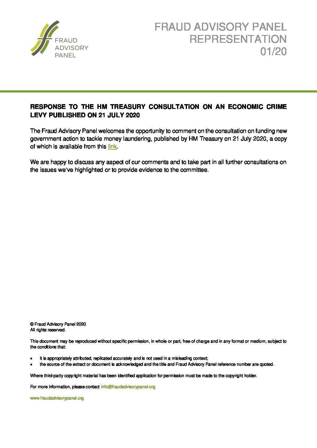 FAP Response to HMT Economic Crime Levy (Final) 13Oct20 document cover