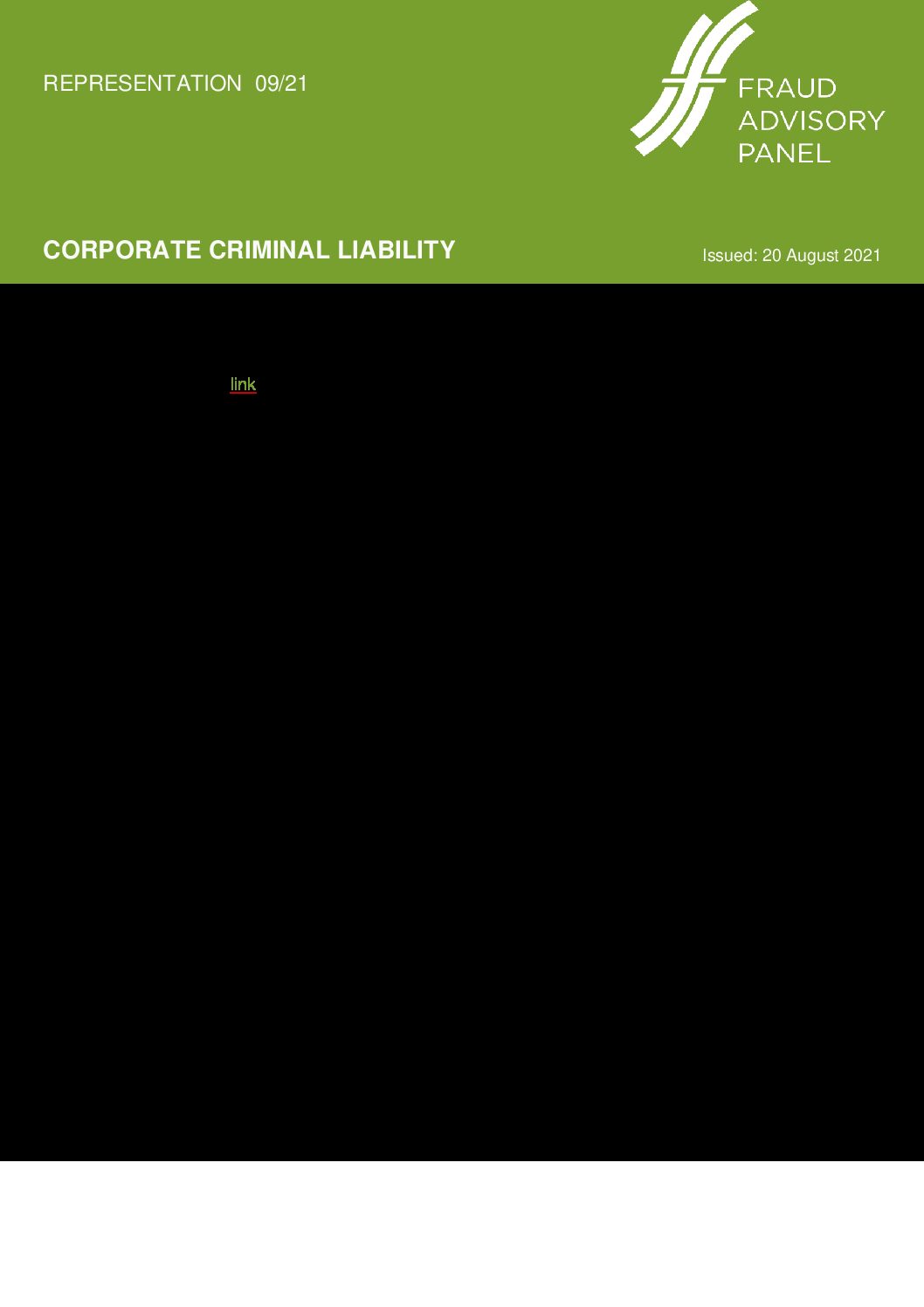 FAP Response to LawCom Corporate Criminal Liability (Final) 20Aug21 document cover