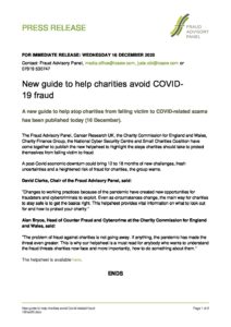 New guide to help charities avoid Covid-related fraud 16Dec20 document cover